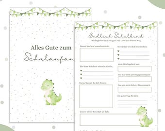 Guest book card for school enrollment, dinosaur motif, first day of school, schoolchild, digital PDF, to fill out guest cards, school enrollment celebration, unisex design