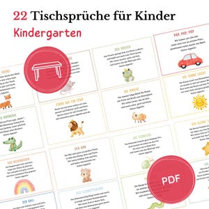 Table graces for children, 22 cards for daycare and kindergarten, material as a PDF, printable sayings for children