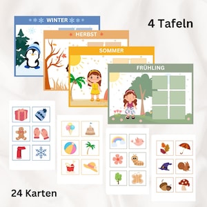 Jahreszeiten Tafeln Bildkarten Sortierspiel Kleinkind PDF Spielzeug Kindergarten Legespiel Deutsch Lernspiel Jahr Karten