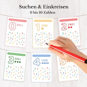 Aprendizaje de números Círculo de búsqueda Números hasta 10 Ensalada de números PDF Hoja de trabajo imprimible para jardín de infantes Material para el primer número Niño de la escuela