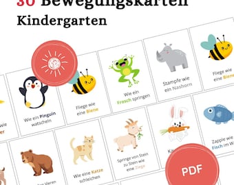 30 tarjetas de movimiento para niños, juegos para educadores y preescolar, tarjetas educativas para el círculo matutino en guarderías, tarjetas imprimibles (PDF)