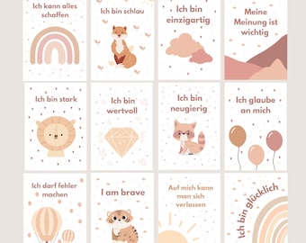 Encouragement Cards for Children – 12 Colorful Affirmation Cards in German | Digital Download for Printing | Mindfulness and Self-Love