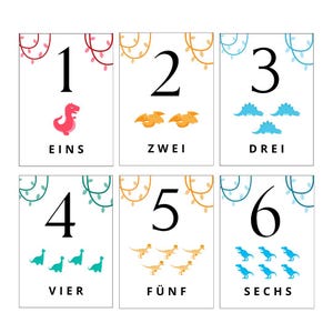 Cartes numériques 13 cartes Cartes d'apprentissage Numbers Dino pour enfants en téléchargement numérique allemand