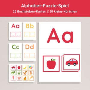Juego de clasificación alfabético ABC juego de aprendizaje juego de correspondencias Plantilla PDF tarjetas con imágenes tableros material de aprendizaje imprimible niño alemán descarga digital DIY