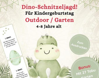 Dinosaur scavenger hunt for children's birthday parties, printable scavenger hunt, dinosaur-themed children's birthday party, outdoor, ages 4-8, birthday games, digital