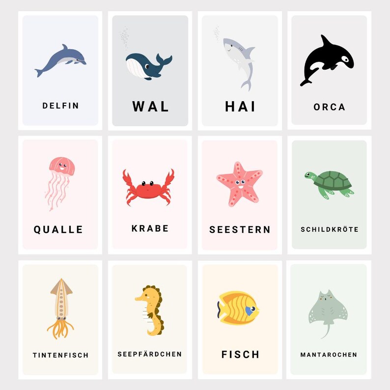 50 Animal Flashcards Preschool – Flashcards for Children in German | Montessori Materials | Fruit Flashcards German | PDF Digital image 8