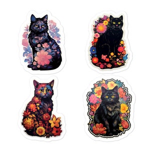 Cool floral cat stickers, cats with pretty flowers