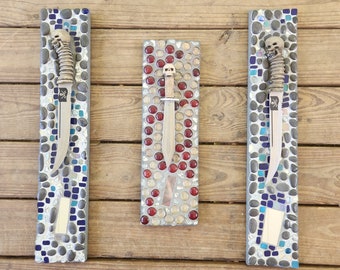 Bone knife mosaics/ wall hanging/ hand made by artist