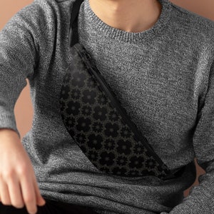 Black fanny pack pattern cross body bag travel pack black waist bag black pattern fanny pack hip bag black belt bag black crossbody bag