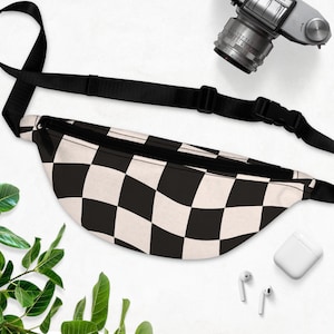 Black and white checkered bag black fanny pack pattern bum bag / hip pack / waist belt gift crossbody bag