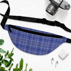 Blue plaid bag plaid blue fanny pack belt bag crossbody bag gift travel bag blue pattern cross body hip pack should bag waist belt bum bag