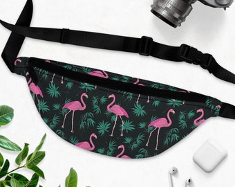 Flamingo print bag multicolored bum bag flamingo crossbody bag black travel pack flamingo fanny pack pattern hip pack bag waist belt