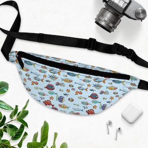 Muster Fisch Tasche Frauen Umhängetasche hellblau Reisetasche blaues Muster Umhängetasche Hüfttasche Schultertasche Bauchtasche