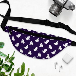 Navy blue ghost bag pattern hip bag ghost pattern belt purse black pattern crossbody bag bum bag ghost fanny pack dark blue sling bag