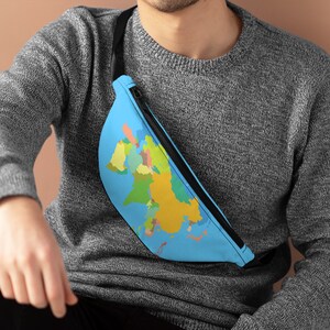 World map bag global map belt purse earth crossbody bag world bum bag map crossbody bag blue sling bag light blue fanny pack