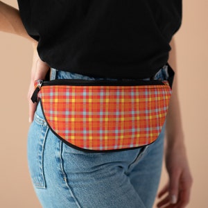 Orange karierte Tasche karierte Tasche orange gelb karierte Umhängetasche Travel Pack Muster Fanny Pack Muster Cross Body Hip Pack Taille Gürtel