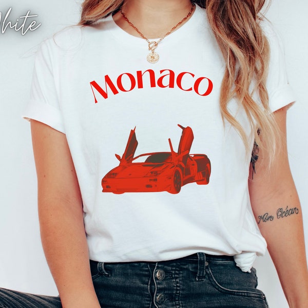 Monaco tshirt, retro Lamborghini tshirt, lambo shirt, Monaco shirt, red Monaco car shirt!