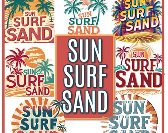 PNG Verano Sol Surf Arena Playa Diseño Playa Tropical Diseño Amante Playa Diseño PNG Playa Verano Niños Mujeres Hombres Vacaciones Diseño