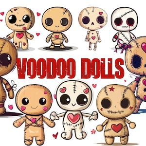 PNG Voodoo Dolls | Halloween PNG SVG Designs | Kawaii Style Halloween Voodoo Dolls | Witchcraft Designs | Cute Halloween Png Designs