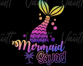 PNG Mermaid Squad Kids Summer Beach Themed Colorful PNG SVG Design Mermaids Ocean Beach Vacation Shirts Beach Bag png Designs Kids Girly