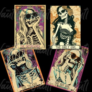 PNG Tarot Card Style Skeletons Skulls Funny Saying Design for Shirt or Tote Bag, Bridesmaid Gifts, Group Designs for Shirts Sugar Skulls