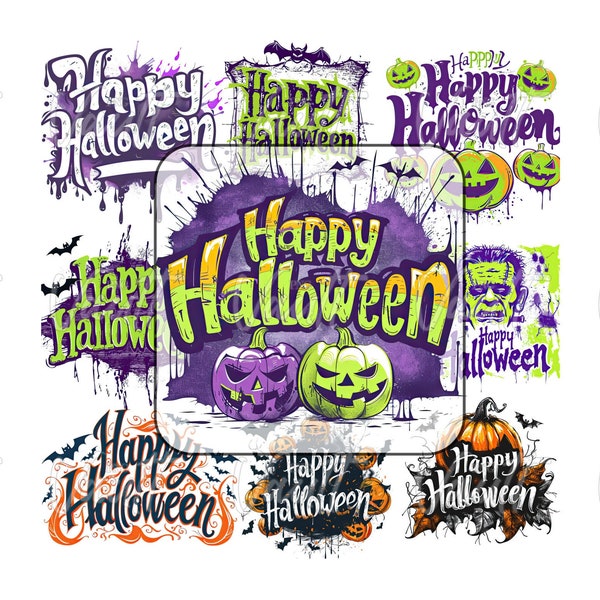 PNG Happy Halloween Bundle Halloween PNG Designs Spooky Season October Kids Designs Halloween Costume Witch Frankenstein Spiders Spooky