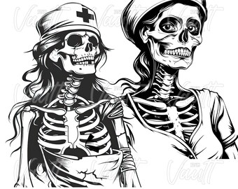 PNG NURSE Skeleton Skull Sexy Skeleton Nurse Halloween Designs PNG Nurse Skull Doctor Medical Creepy Skeleton Old School Nurse Skeletons