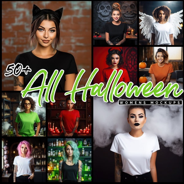 50+ Halloween Mockup Women T Shirt Bundle  Mock up Womens Mock up - T Shirt Mockup tshirt Spooky Mockup Scary Halloween mock ups