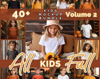 40+ Kids Fall Mockup Version 2, Fall T Shirt Mockup Bundle, Pumpkins Boys T shirt Mock Girls Tshirt mock up Bundle Mockup kid teen mock up