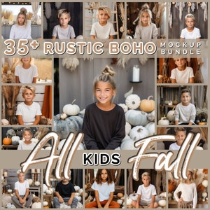 35+ Kids Fall Mockup T Shirt Mockup Bundle Fall Themed, Pumpkins Boys T shirt Mock Girls Tshirt Boho Rustic Bundle Mockup kids Teen mock up