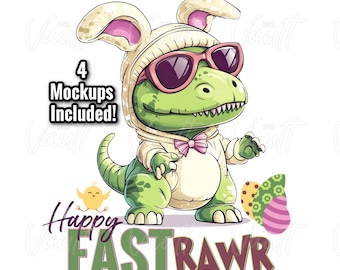 PNG Easter Bunny Dinosaur T Rex Easter Design Happy Easter PNG Kid Design Easter Egg Hunt | Design for Easter | Mockups Included | East Rawr