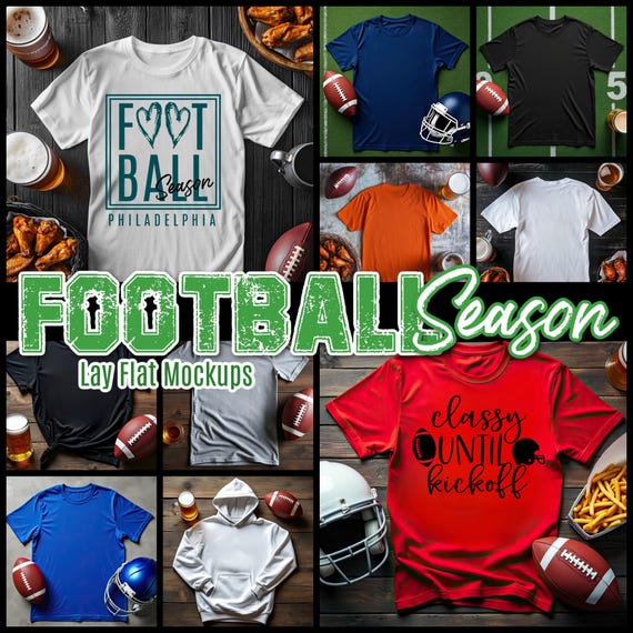 Mockups Football Season | Football Mockups | Gildan G500 Mockups | Bella Canvas Mockup | Sports Mockups | Lay Flat Football Themed Mockup |