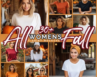 30+ T Shirt Womens Mockup Bundle Women&#39;s Fall Themed, Apples,Pumpkins,Hay Bales, tshirt Mockup Fall mock up Autumn Mockup t shirt women mock