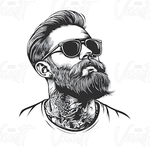 PNG Bearded Man With Sunglasses | Man With Beard | Man with Sunglasses | Man with Mustache & Beard PNG | Man with Neck Tattoos