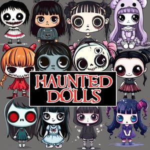 Muñecas embrujadas kawaii PNG Clipart de Halloween / Dibujos animados de terror y miedo de Halloween / Diseños de Halloween / PNG Halloween / Chica kawaii Halloween