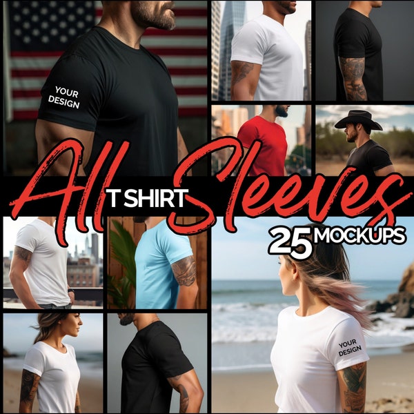 25 Sleeve Mockup T Shirt Bundle Mens Mockup Womens Tshirt Mockup T Shirt Sleeve Mockup, Side Mockups Women and Men Arm mocks