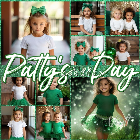 St Patty Day Kids Mockups Kids Boy Girl Tshirt mock ups St. Patricks Day Themed, St. Patty's Day Themed Mockups. Kids tshirt mockup