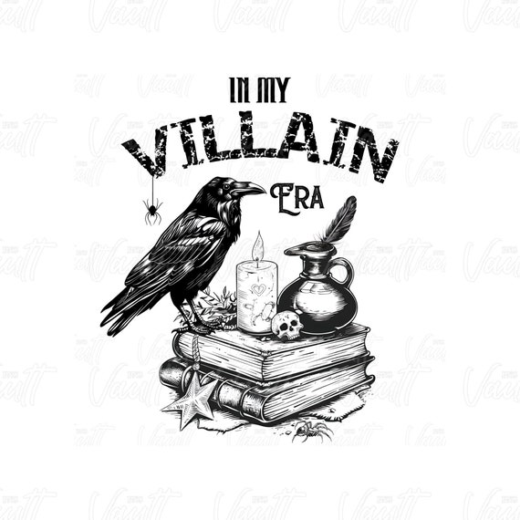 PNG In My Villian Era Halloween Digital Design Raven Spell Book PNG Black Magic Design Spooky Season Witchy PNG