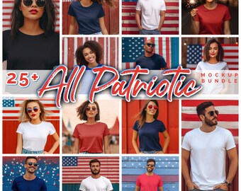 25+ Patriotischer Vierter Juli Mockup Rot Weiß Blau Amerikanisches T-Shirt Mockup Patriotisches Tshirt Mockup Amerikanische Flagge T-Shirt Mockup Unabhängigkeit