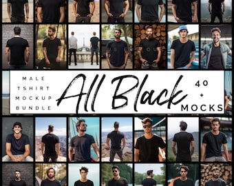 Men's Black Mockup T Shirt Bundle Tshirt Mock up Templates Mens Black t shirt mockup Black tshirt mockup mock ups male mockup manly shirt