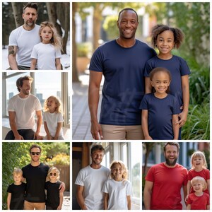 K&ouml;nnte beinhalten: Eine Collage aus Fotos, die Menschen in einfarbigen T-Shirts in verschiedenen Farben zeigen, darunter Wei&szlig;, Dunkelblau und Rot. Die Fotos zeigen eine Vielzahl von Menschen, darunter Erwachsene und Kinder.