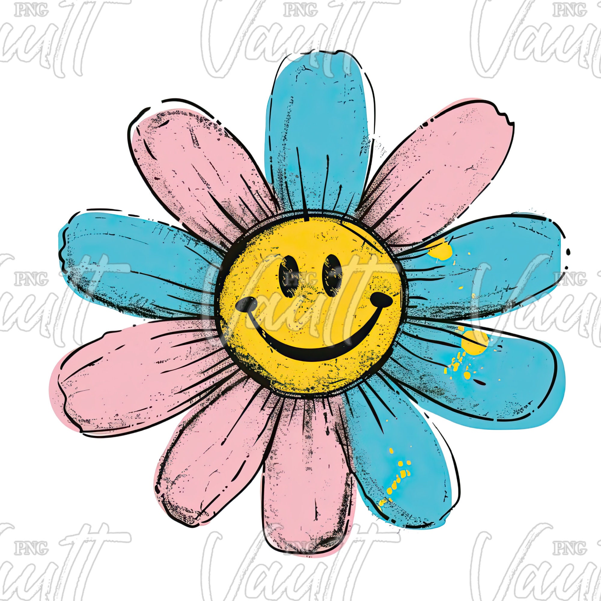 PNG 8 Smiling Daisies Pastel Flowers Smiley Face Retro 70's Style Daisy ...