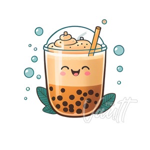 Bubble Tea Digital PNG JPG Download Boba Happy Cute Smiling Bubble Tea Clipart boba Cute Clip art Boba tea clipart boba tea PNG bubble tea