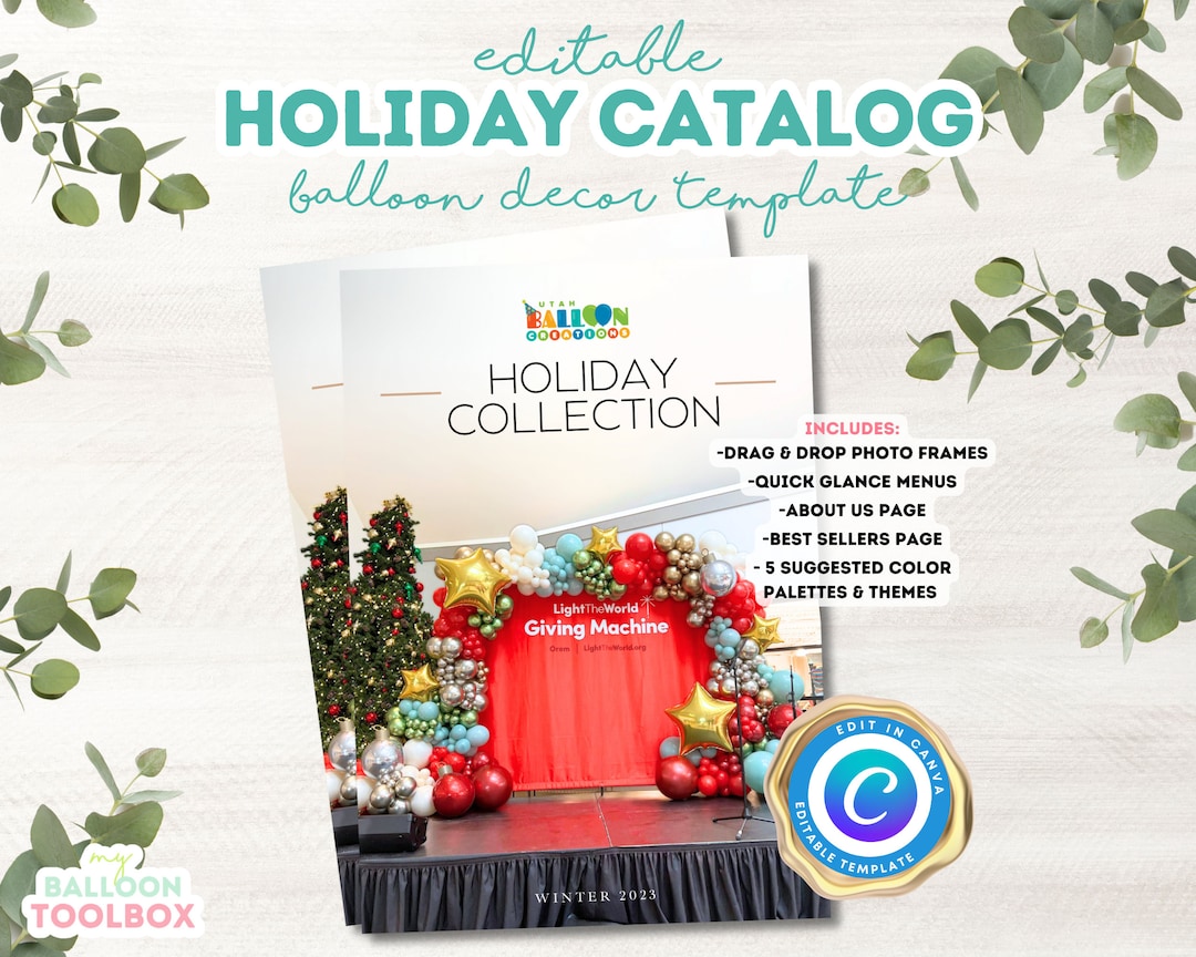 Holiday Balloon Decor Catalog Editable Canva Template Balloon