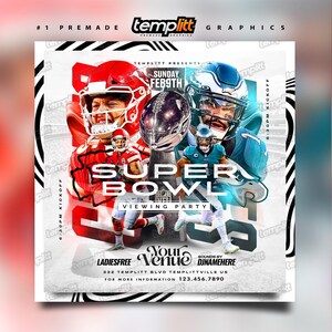 Super Bowl Watch Party Flyer, Premade Flyer Template, Event Flyer, Night Club Flyer, Sports Flyer, Custom Digital Flyer Design