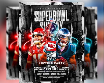 Super Bowl Watch Party Flyer, Premade Flyer Template, Event Flyer, Night Club Flyer, Sports Flyer, Custom Digital Flyer Design