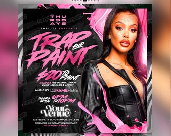 Trap Paint N Sip Flyer, Premade Flyer Template, Club Flyer, Party Flyer, Custom Digital Flyer Design