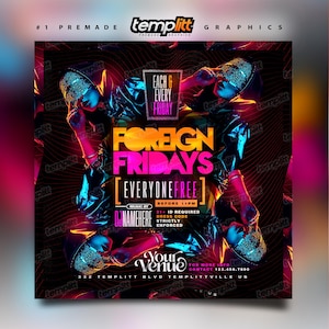 Foreign Friday Party Flyer, Premade Flyer Template, Event Flyer, Night Club Flyer, Custom Digital Flyer Design