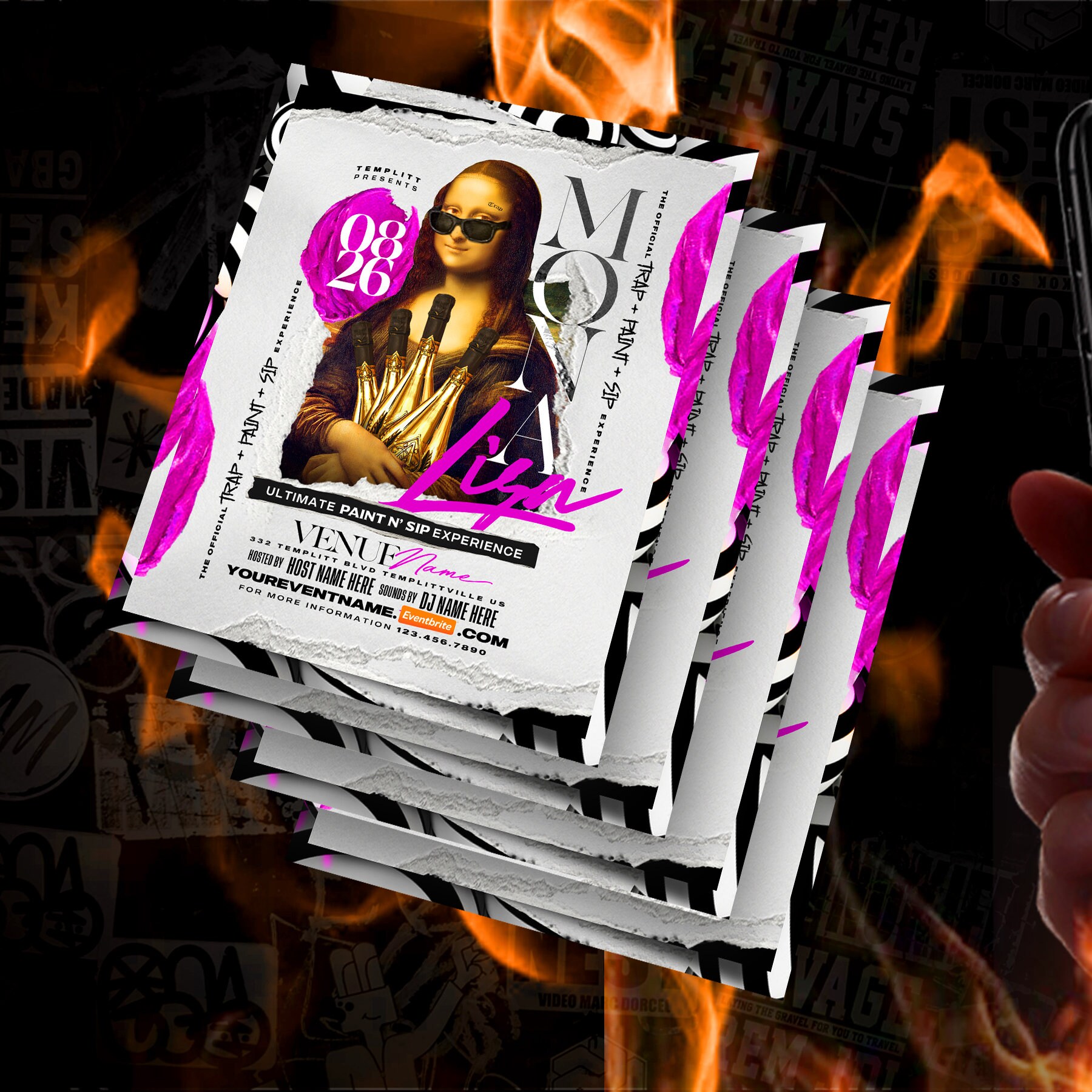 Trap Paint N Sip Flyer, Premade Flyer Template, Club Flyer,