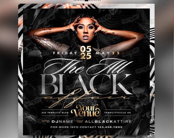 All Black Party Flyer, Premade Flyer Template, Event Flyer, Night Club Flyer, Custom Digital Flyer Design